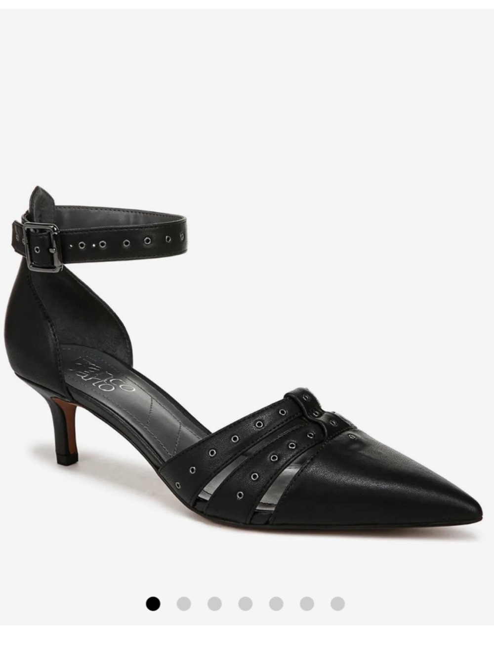 Franco Sarto “Kehlani”Black Pointed Ankle-Strap Kitten Heel Pump